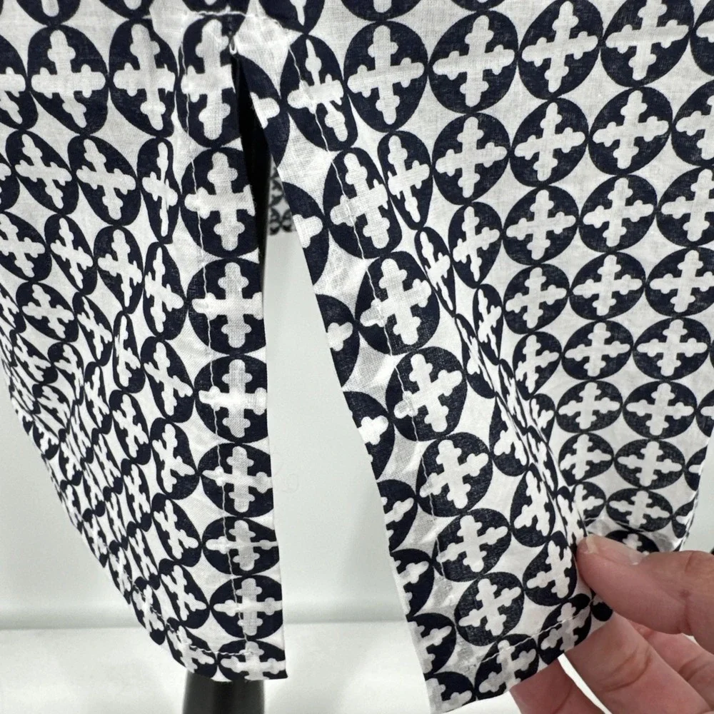 CHARLESTON SHOE CO. NAVY & WHITE COTTON Geometric LOGO 3/4 SLVS TUNIC SM‎ NEW